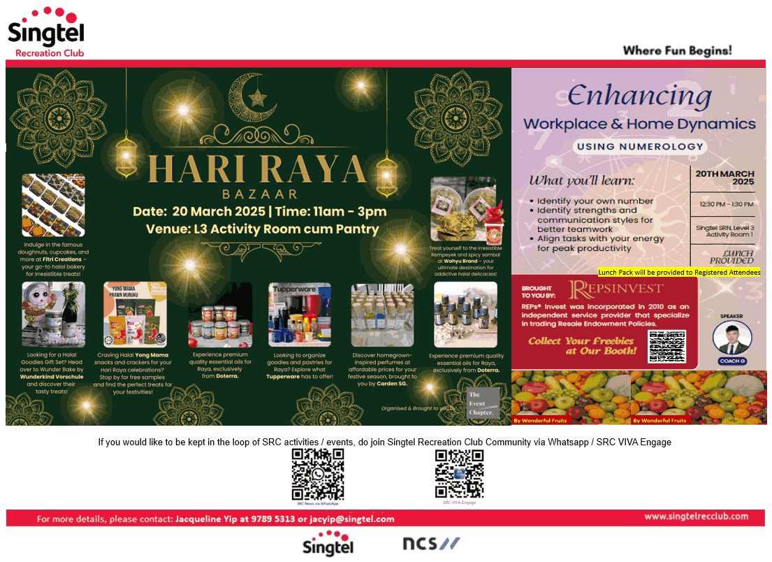 (SRN L3 – Registration) Mass Hari Raya Bazaar cum Talk on Enhancing Workplace & Home Dynamics with Numerology (20 Mar 2025)